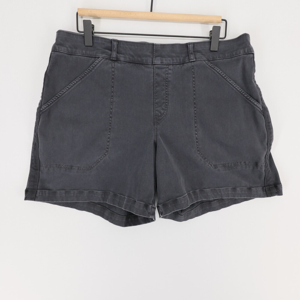 Spanx Stretch Twill Shorts Womens XL Gray High Rise Pull On Shaping Pockets